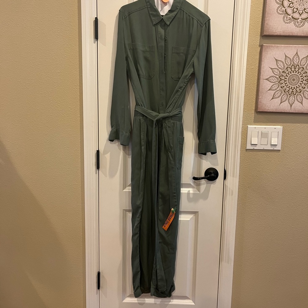 GAP Olive Green Button Down Tie Waist Jumpsuit